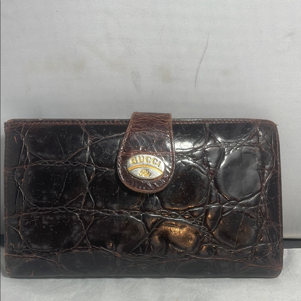 Vintage Gucci Brown Crocodile Embossed Wallet As is